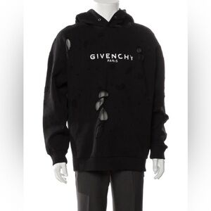 Givenchy Destroyed Pullover Men’s Distressed Black Hoodie Size Medium Authentic